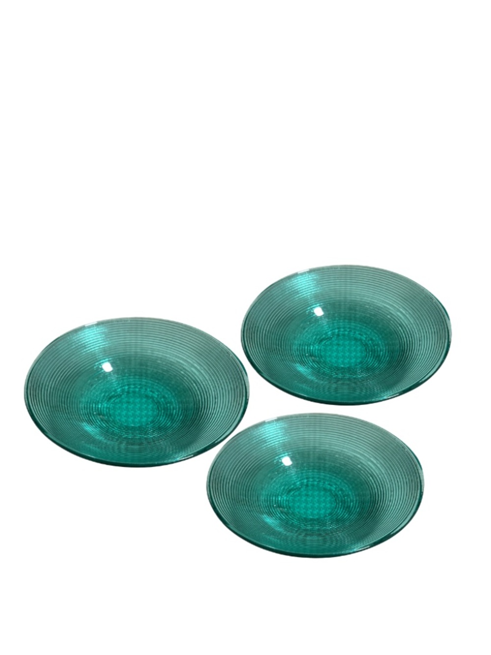 Set of 3 Aqua Turquoise Ribbed Glass Salad Dessert Plates Coastal Cottage Style